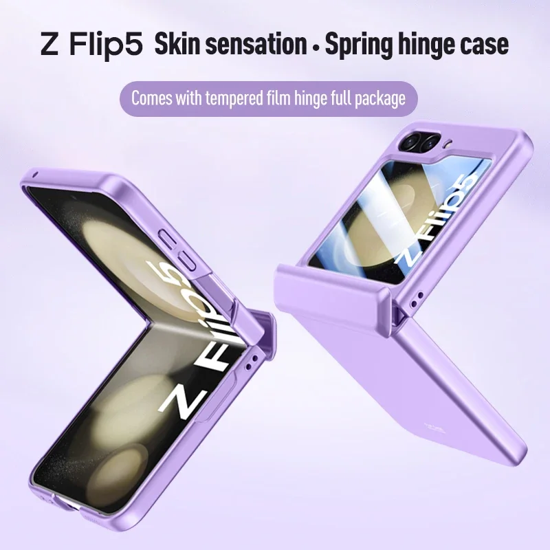 For Samsung Galaxy Z Flip 5 5G Case Skin Friendly Ultra Thin Matte Folding Hngle With Tempered Film Shockproof Protective Cover