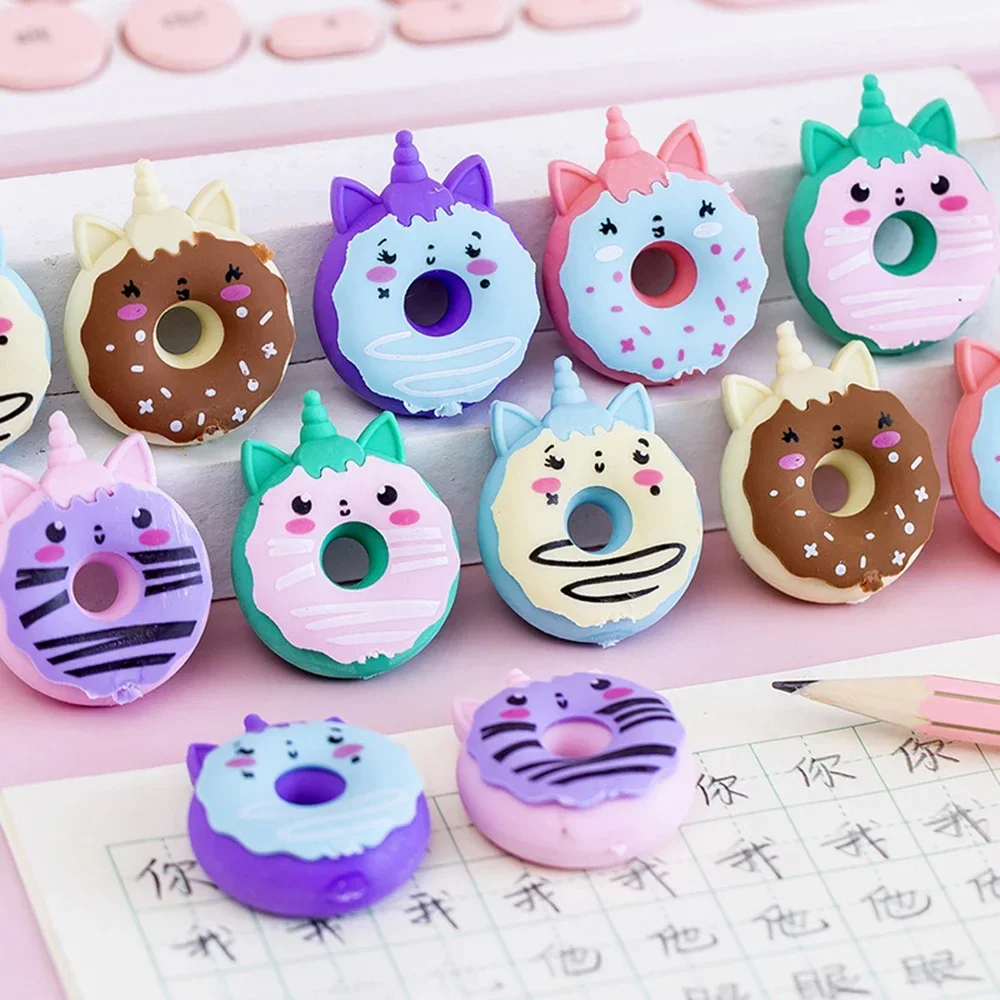 3Pcs Creative Cartoon Donut Eraser Student Writing Drawing Correction Stationery School Supplies Sent Randomly