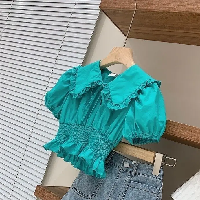 

2023 New Summer Girls Boby Kids Casual T-shirt and denim shorts Clothing Set Comfortable Cute Baby Clothes Children Clothing