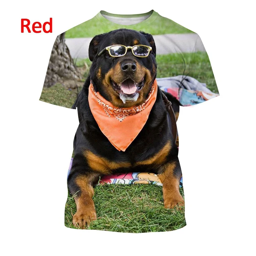 Summer 3D Printing Cute Pet Dog Rottweiler T-shirt Casual Funny Personality Street Top Fashion Unisex Short-sleeved Shirt