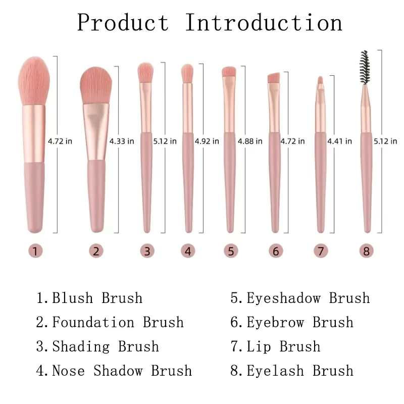 8-Piece Mini Soft and Fluffy Makeup Brush Set, Perfect for Makeup Beginners, Used for Foundation, Blush, and Eyeshadow to Create