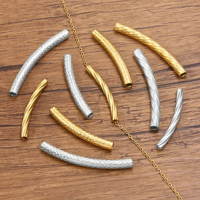 10pcs Stainless Steel Connectors Curved Tube For Jewelry Making Gold Color Straight Beads Bracelet Necklace DIY Jewelry Finding