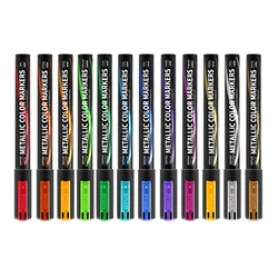 DSPIAE MKA 12 Colors Super Metallic Marker Brush Pen Environment-friendly Water-based Soft Head Red Blue Green 12 Pcs/set