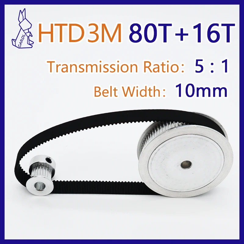 80Teeth 16Teeth HTD 3M Pulley Set Pulley 80T 80 Teeth 16 Teeth 16T Belt Width 10mm 3M Synchronous Wheels HTD3M Timing Pulley Set