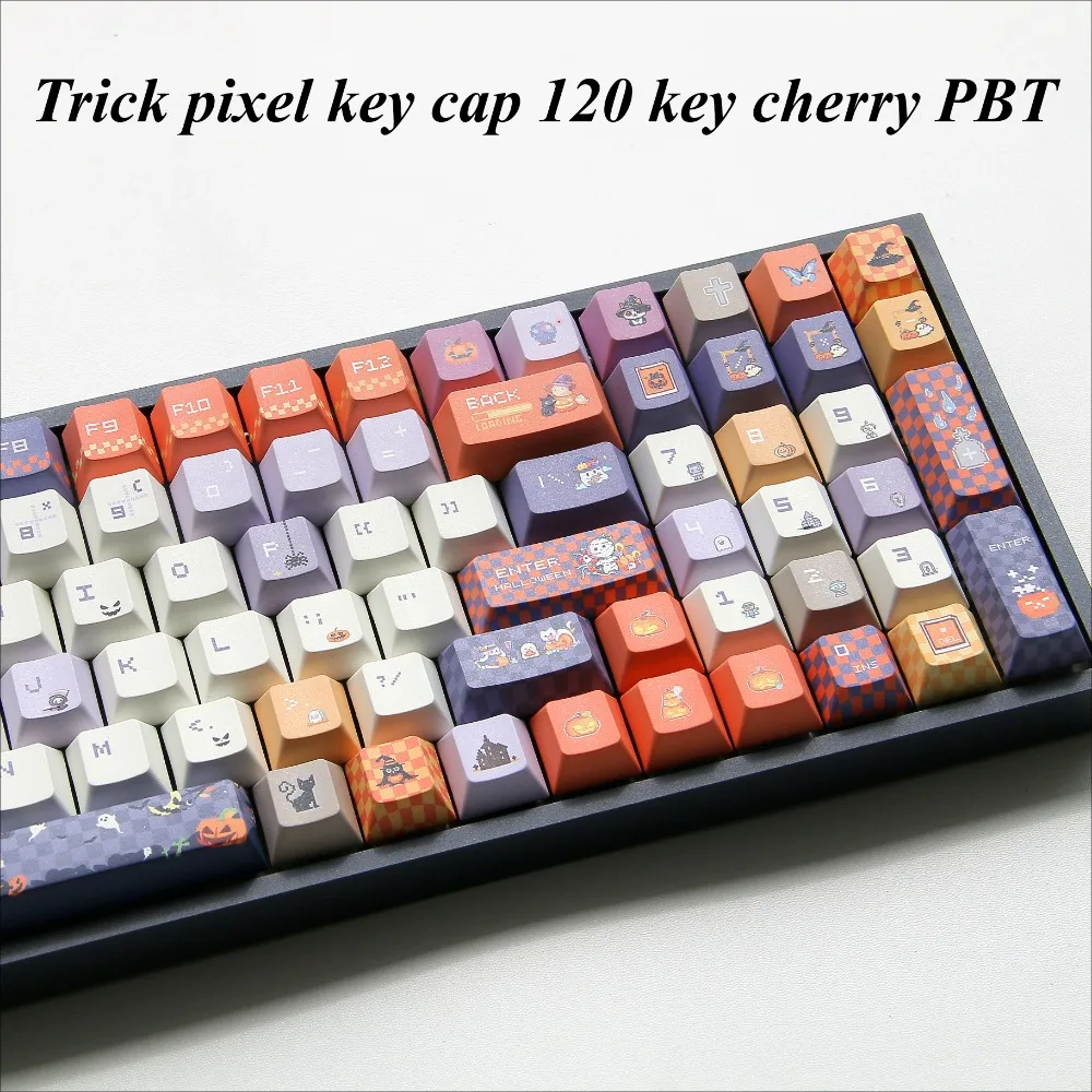 Trick or Treat Pixel, Keycap 120 Keys, Cherry/QX3 PBT Customized, Suitable for, Mechanical Gaming Keyboard Cap