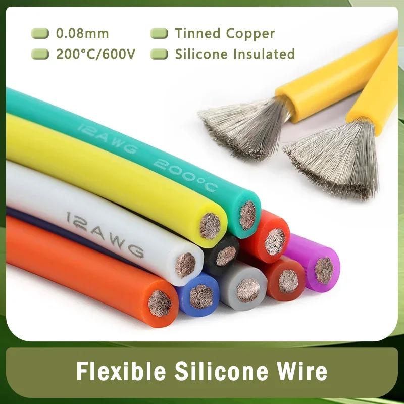 1M/5M Ultra Soft Silicone Wire High Temperature Flexible Copper Heat-resistant cable 30 28 26 24 22 20 18 16 15 14 13 12 10 AWG