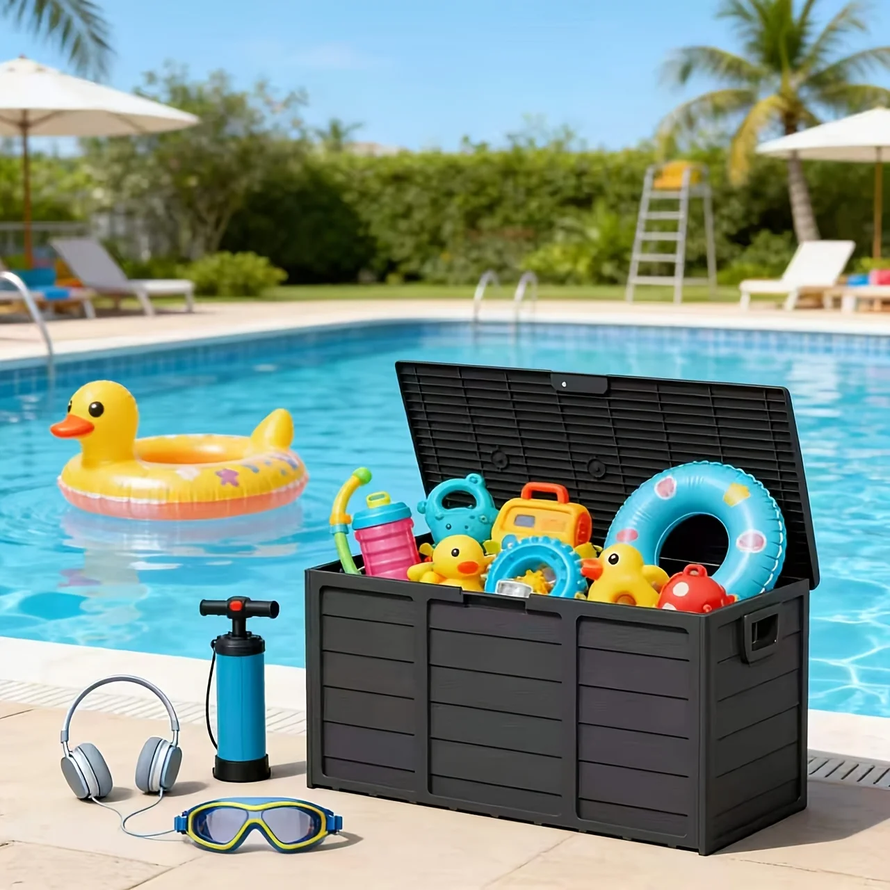 75 Gallon Heavy-Duty Waterproof Outdoor Storage Box with Flip-Top Lid, Lockable Doors-Like Panels And Heavy-Duty Frame, Box, Deck Box, Cabinet, Rack for Outdoor Storage, Box, Cabinet, Rack for Outdoor Storage