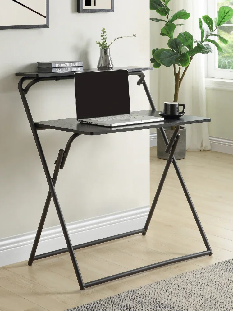 Home Office Folding Desk  2-Tier Small Computer Desk With Shelf No Assembly Required Space Saving Foldable Table