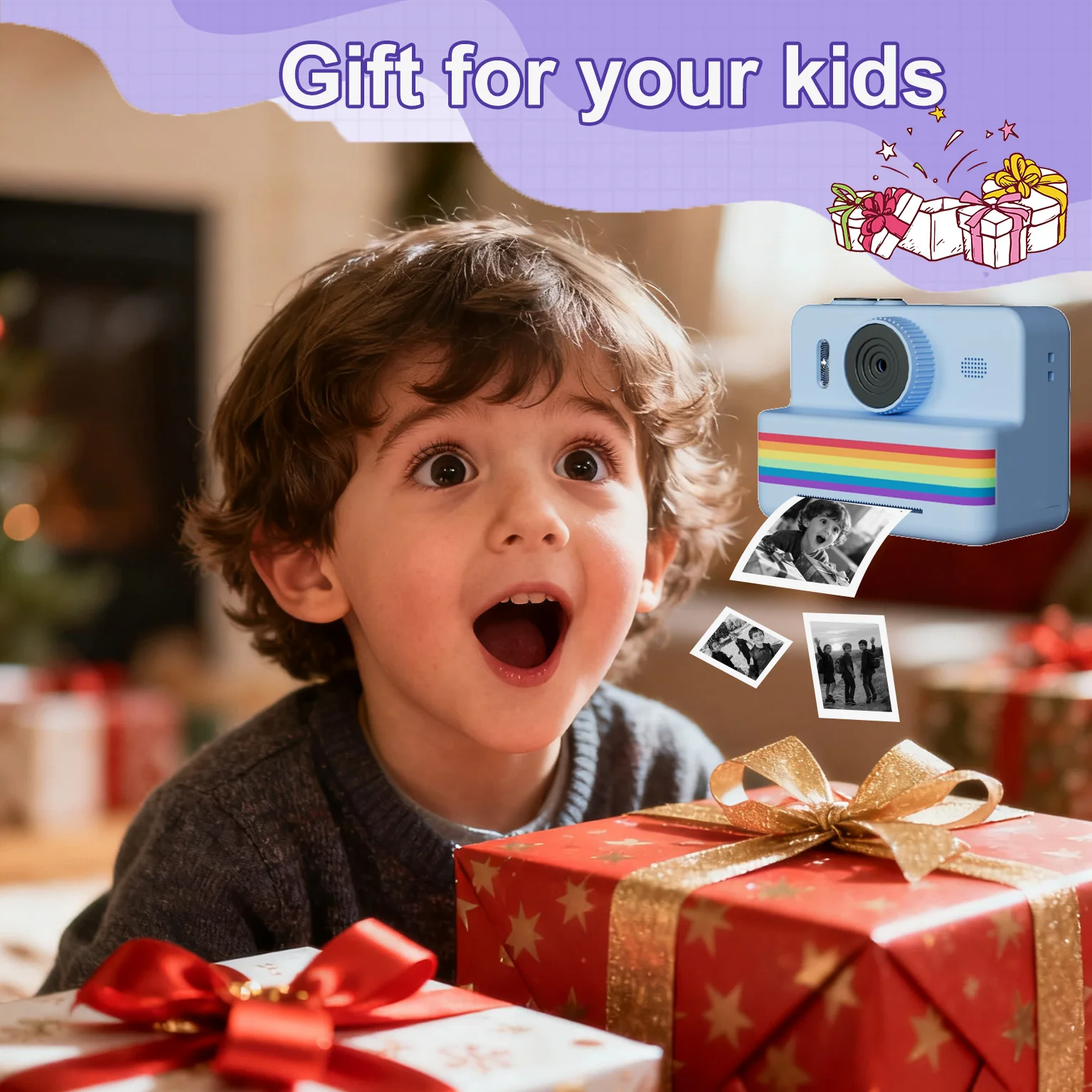 Aparat natychmiastowy, aparat selfie z podwójnym obiektywem (przód/tył) dla dzieci z nagrywaniem wideo 1080P, prezenty świąteczne i urodzinowe dla chłopców i dziewcząt w wieku 4+, przenośny aparat.