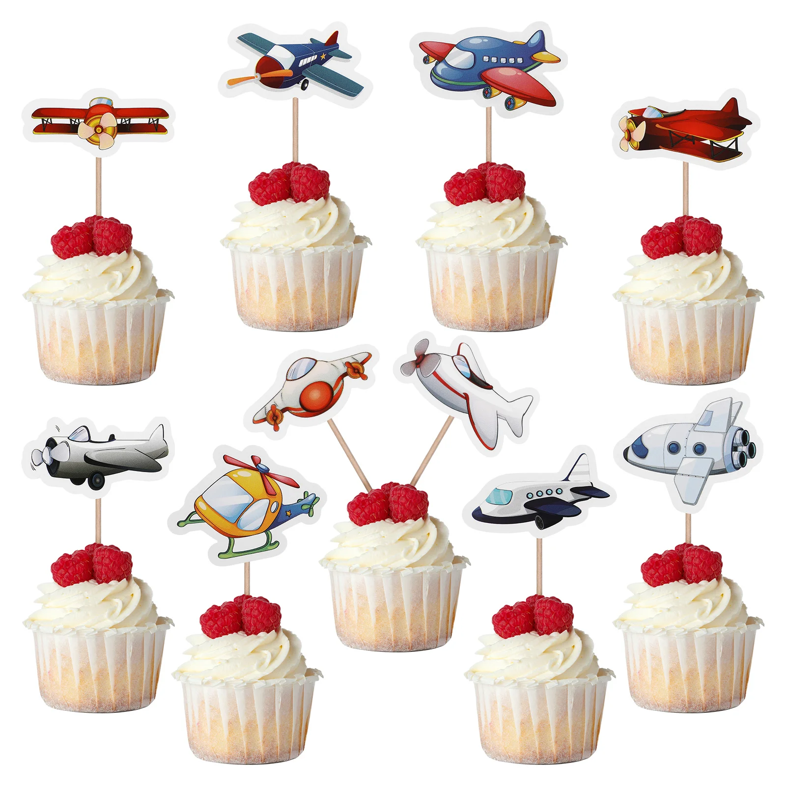 

10 Pcs Plane Theme Birthday Decorations Cake Cupcake Picks Toy Set Toppers Airplane Wooden Child