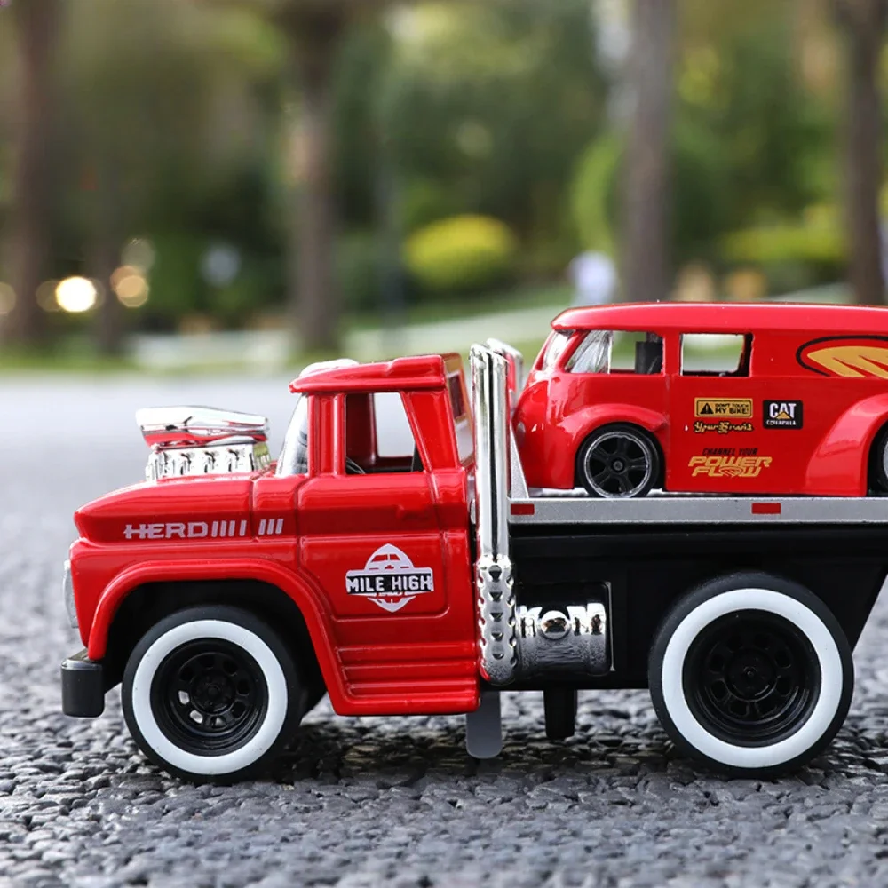

1:60 Scale American Muscle Alloy Trailer Model Toy Car Music Light Pull Back Diecast Metal Flatcar Models Collection Gifts Boys