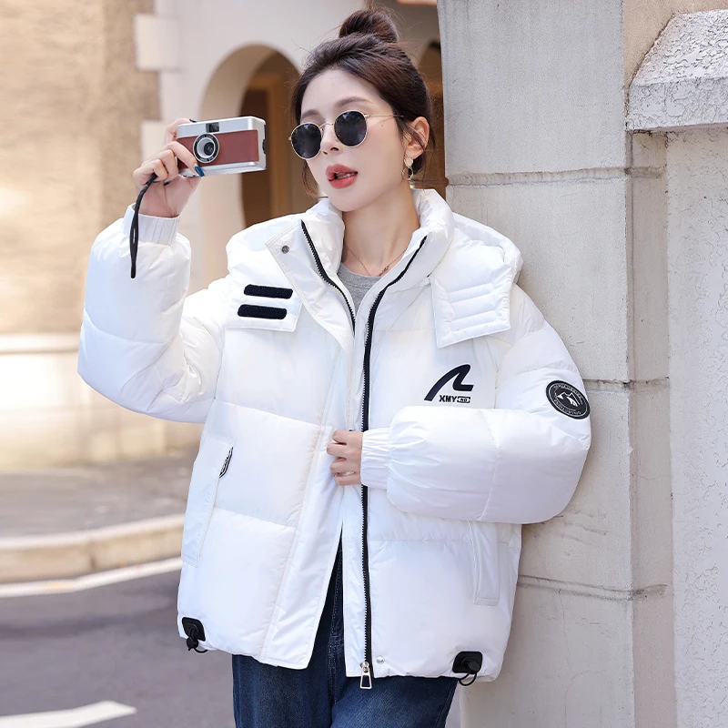 

Зимняя хлопковая куртка на пуху 2025, женская свободная корейская съемная шапка со съемной шапкой, жилет с подкладкой, длинный свеч, застежка-молния