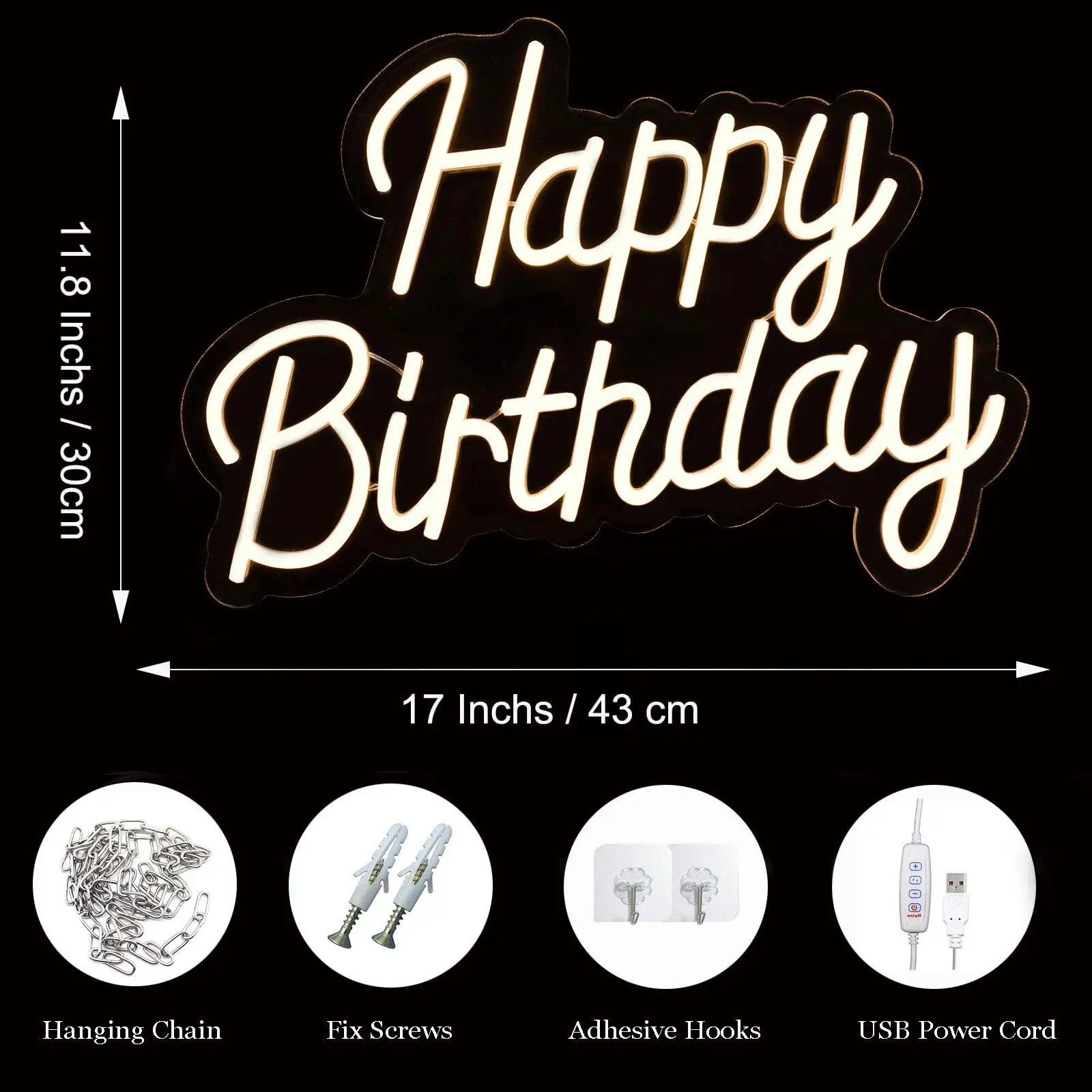 Imagem -02 - Feliz Aniversário Sinal de Néon para Decoração de Fundo Sinalização Decorativa Montagem na Parede Sinal Led Regulável Estilo Moderno 9-modo