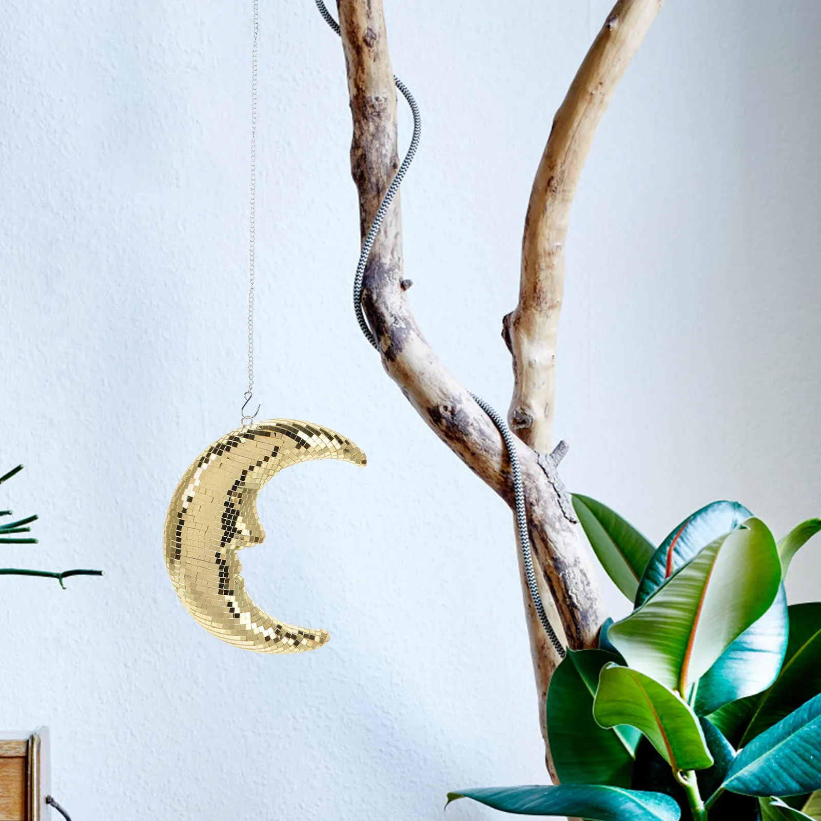 Reusable Moon Shaped Disco Ball Hanging Decor Glamorous Bright Glass Surface Fun Retro 80S Style Party Wedding Festival Room