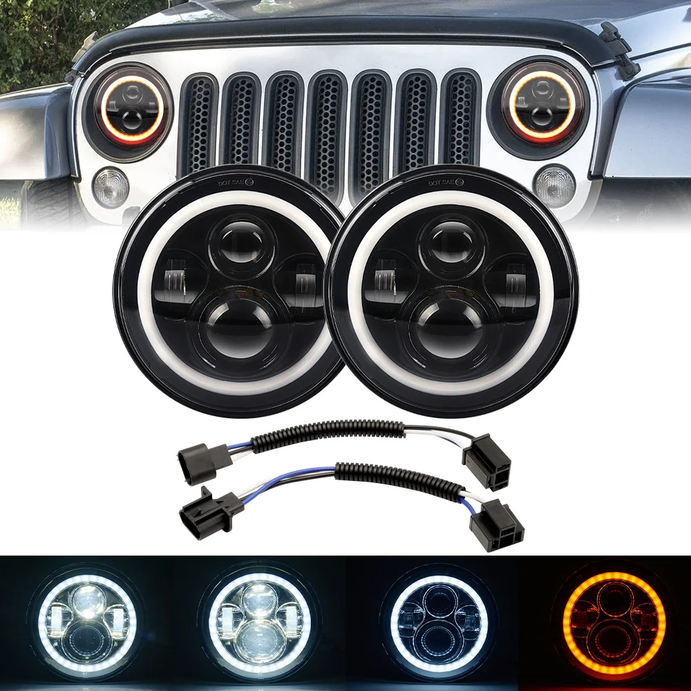 

2 шт. 7-дюймовые круглые светодиодные фары с Halo Angel Eyes DRL для Jeep Wrangler Hummer Ford Suzuki