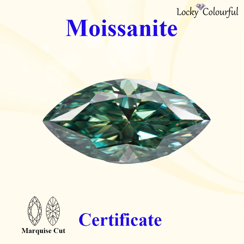 Moissanite Marquise Shape VVS1 Natural Blue Green Color with GRA Certificate Beads for DIY Charms Jewelry Making Rings Materials