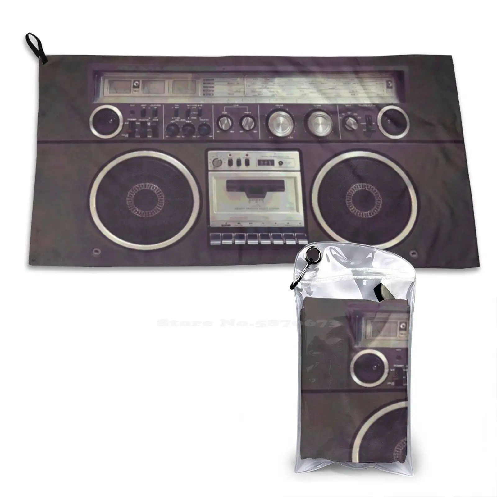 80S Retro Boombox Cassette Player 3D Print Bath Towel Strong Water Absorption Cassette Retro Boombox Music Ghetto Blaster Tape