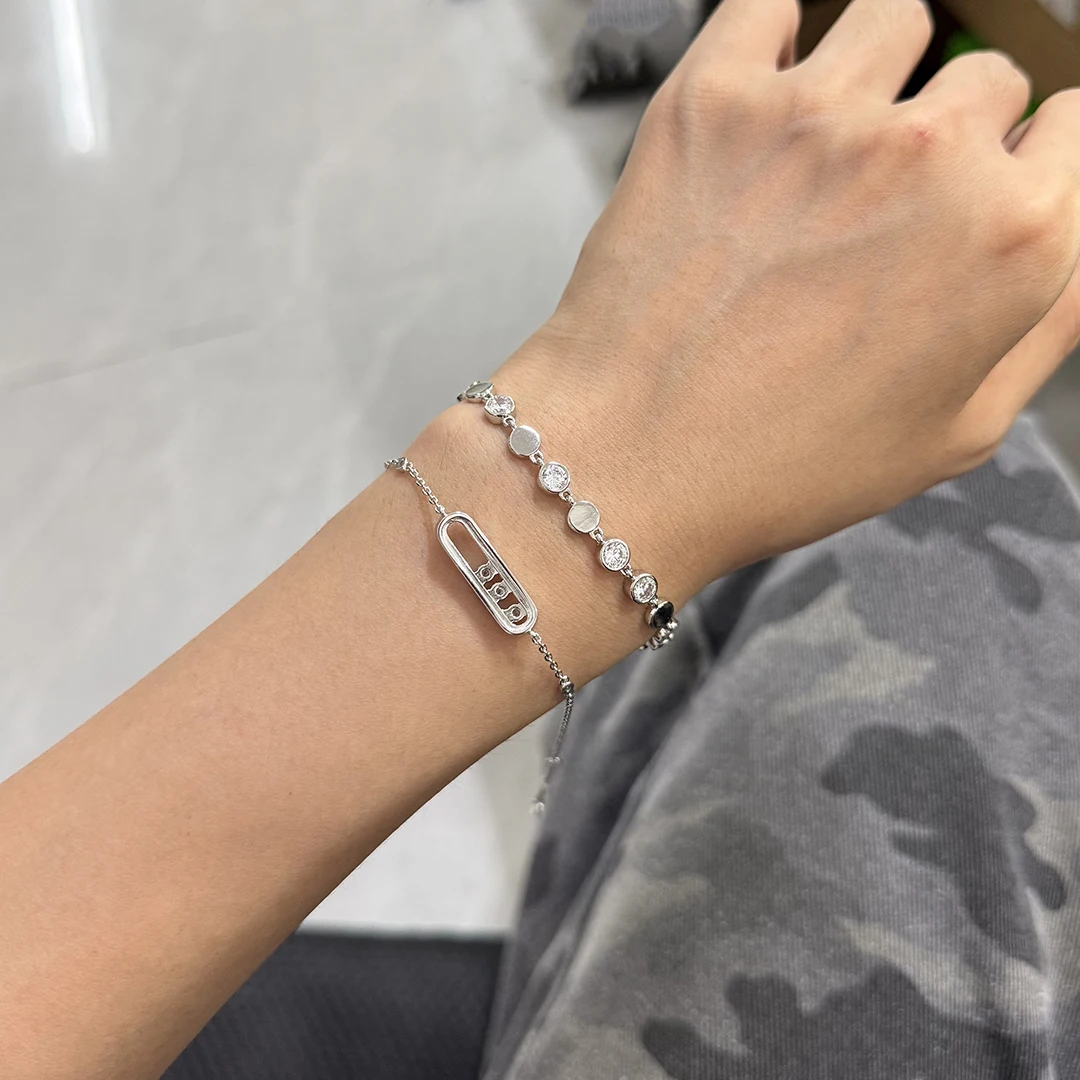 Galvanisiertes 18K Gold Damenarmband mit Vollbesatz aus Diamanten, Dynamisches Rundperlenarmband – Detail 1