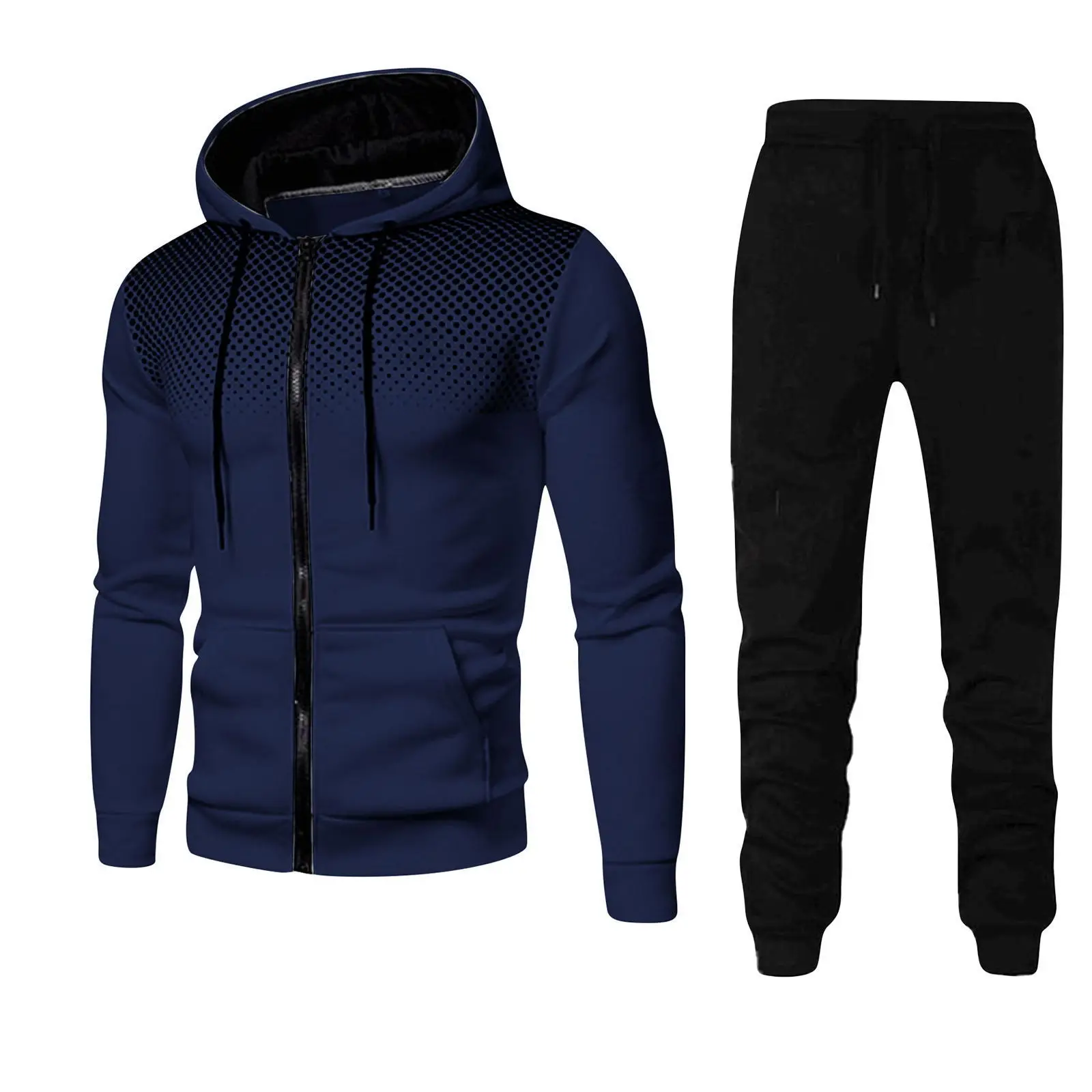 Men\'s Fashion Fitness Jogging Set Printed Sports Set Zipper Hooded Sweatshirt and Pants Two Piece Set