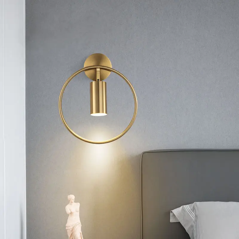 Modern design adjustable led wall sconce light brass gold ring wall lamp for home hotel corridor bar ktv  staircase wall light