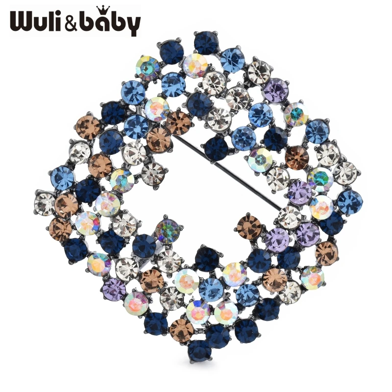 Wuli&baby Shining Geometric Brooches 4-color High Quality Rhinestone Rhombus Elegant Office Party Brooch Pins Gifts