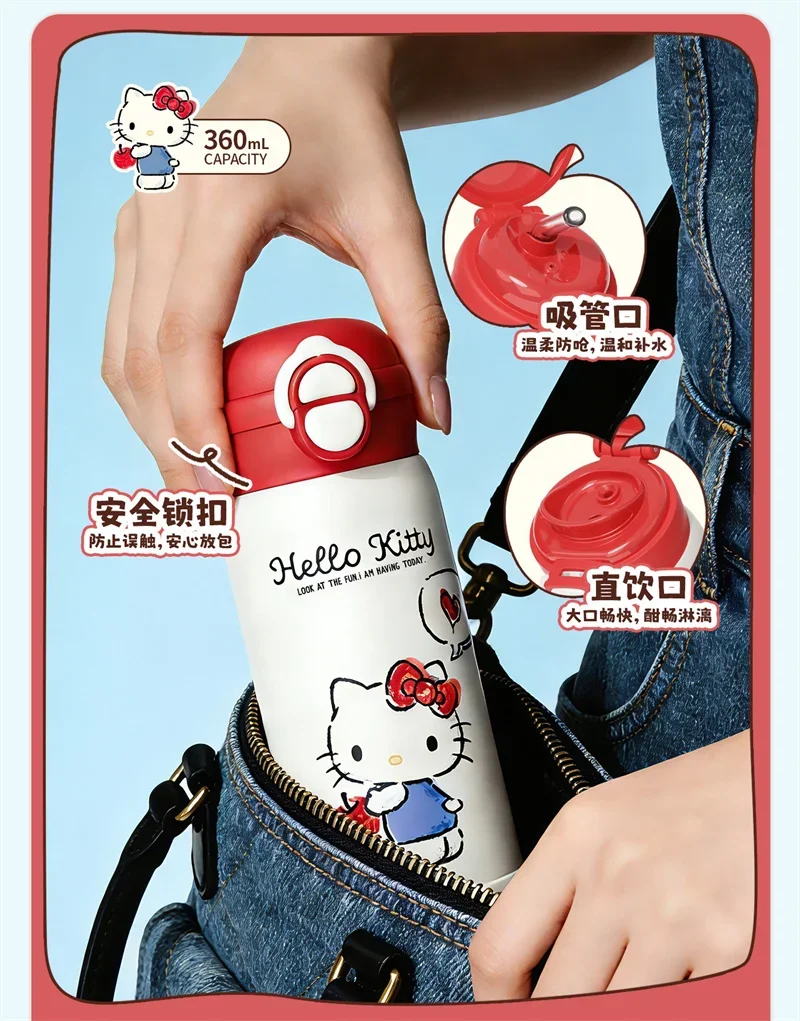 X&W Hello Kitty Theme Insulated Cup 316 Stainless Steel Girl Cute Straw Cups Portable Outdoor Travel Vaccum Flask Perfect Gift