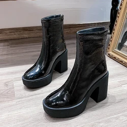 Winter New Thick Heel Cotton Boots Women's Round Head Back Zipper Thick Sole Anti-slip Wear-resistant Short Boots