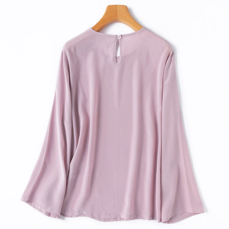 Camicetta di seta da donna 100% seta di gelso crepe di seta tinta unita tipo basic pullover a maniche lunghe camicia superiore ML XL M1459