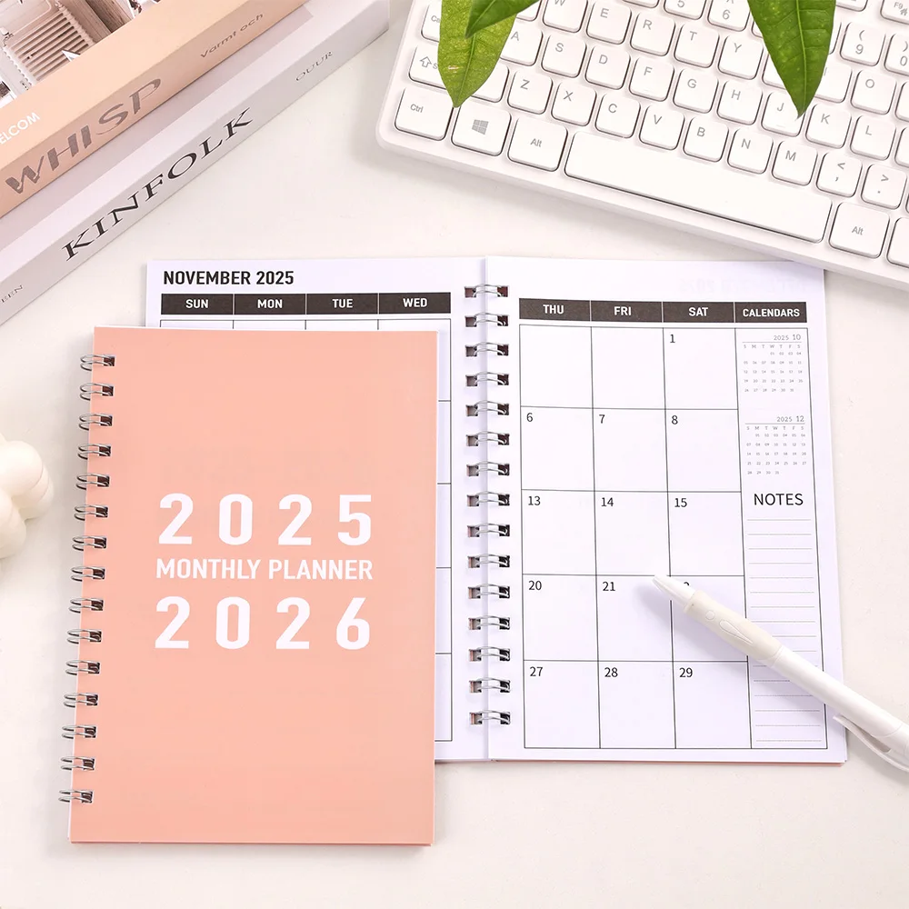 27 sheets 2025-2026 Monthly Planner Waterproof Cover Monthly Calendar Notebook Student Daily Schedules For School Office Home