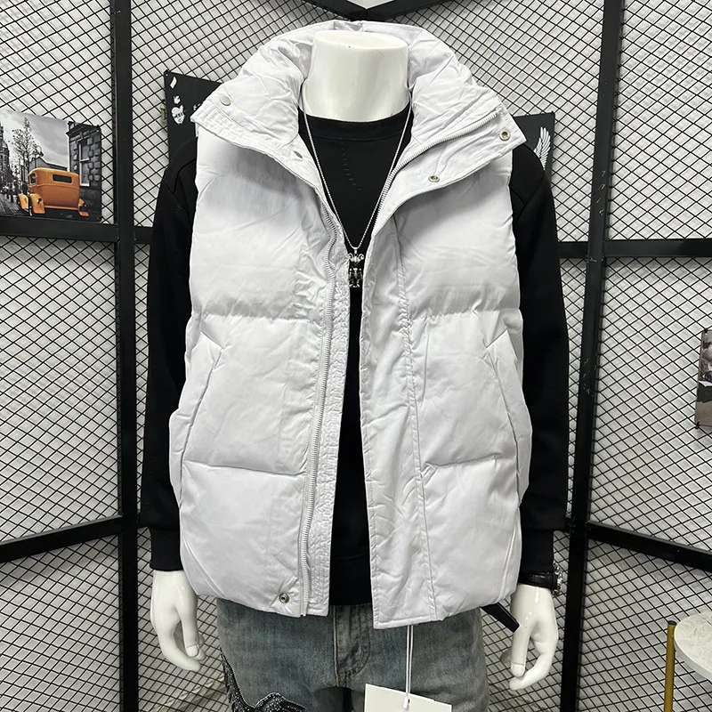 

Men's Sleeveless Down Vest 2025 New Autumn Winter Warm Loose Stand Collar Casual Fashion Top Outerwear Gilet Trendy Male Clothes