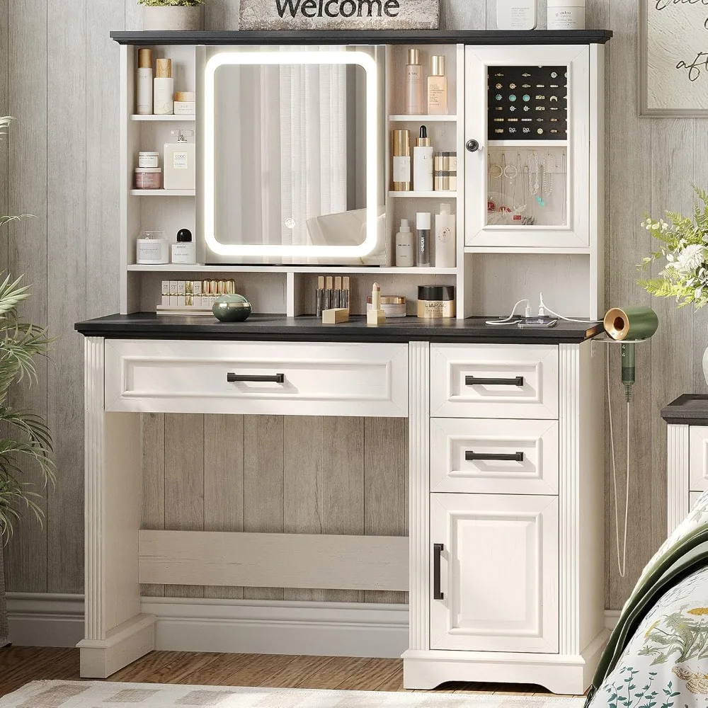 

Makeup table with mirror and light, makeup table with 3 drawers and power outlet