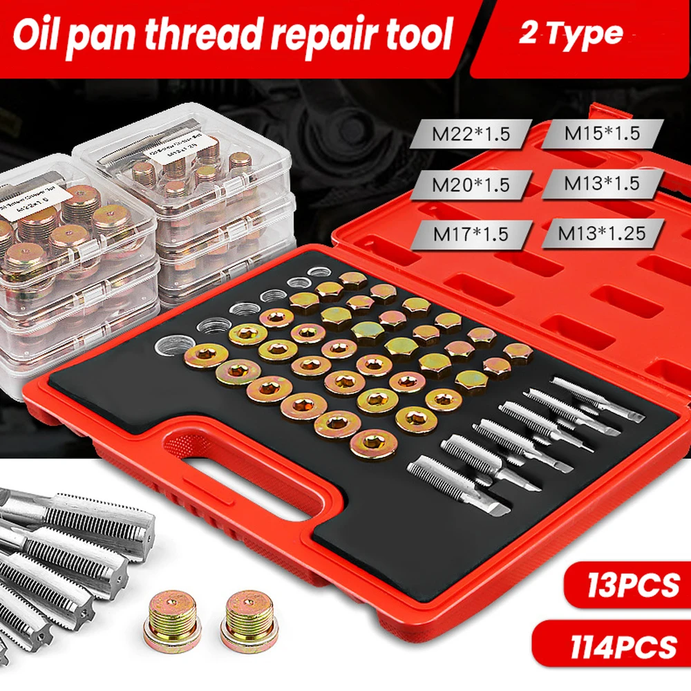 Oil Pan Drain Plug Thread Repair Kit Set Sump Drain Plug Repair Kit Oil Pan Screws Rethread Tool