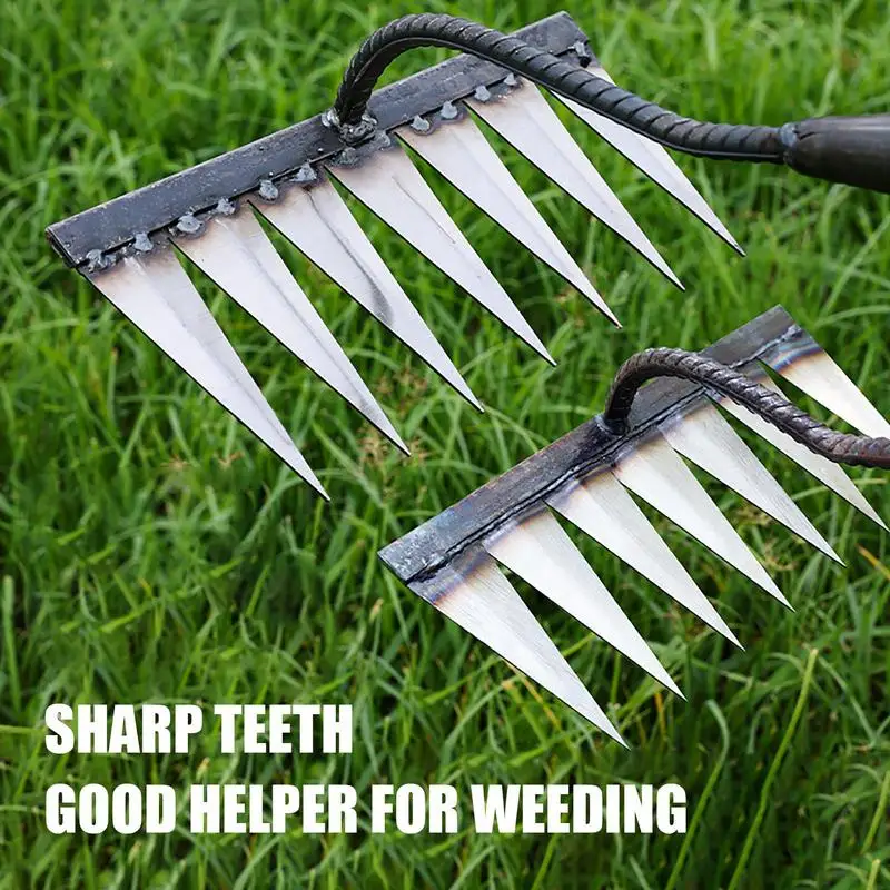 Carbon Steel Garden Hand Rake Tines Rake Dethatching Weeding Acreage Rake Rock Gravel Root Garden Tools 4/5/6/7 Tines