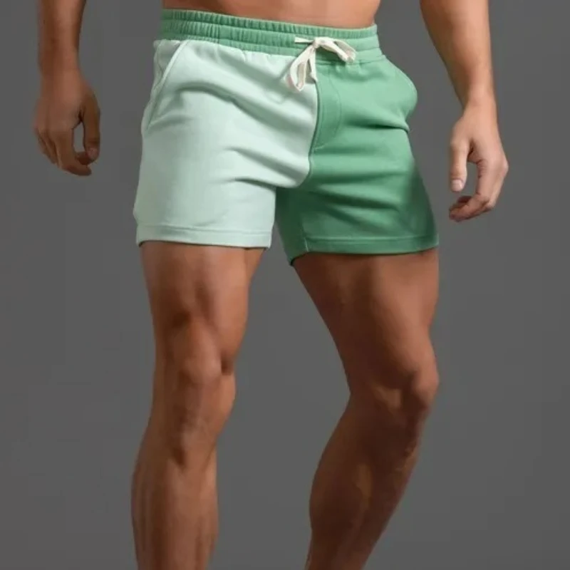 Men's Summer American‑Inspired Color‑Blocked Knee‑Length Sports Shorts, Knit Cotton‑Feel Unisex Casual Shorts For Running