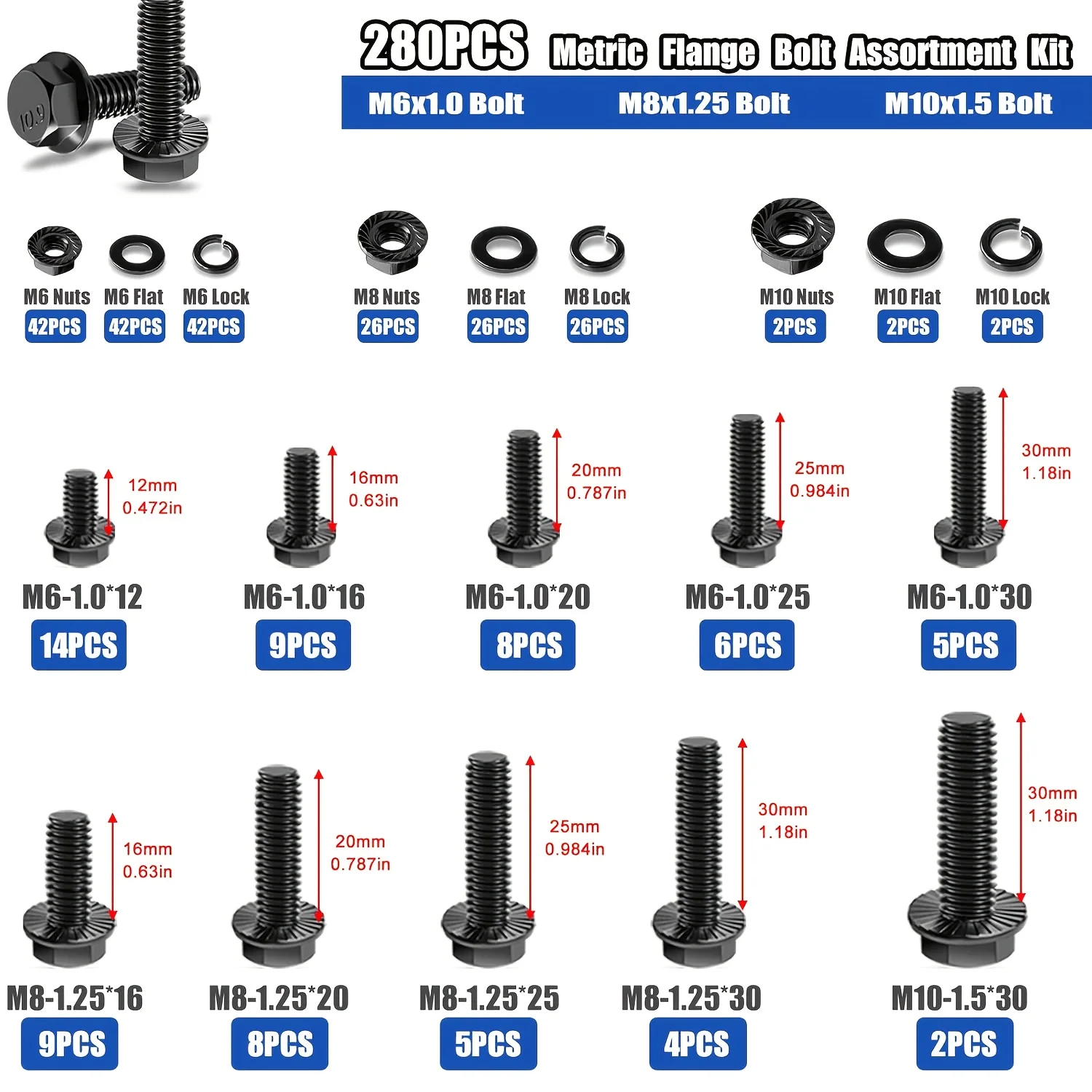 3160-Piece Flange Bolt, Nut, and Screw Set, Grade 12.9/10.9 Carbon Steel Set, Suitable for Home Repairs, Car Maintenance, and DI view 3
