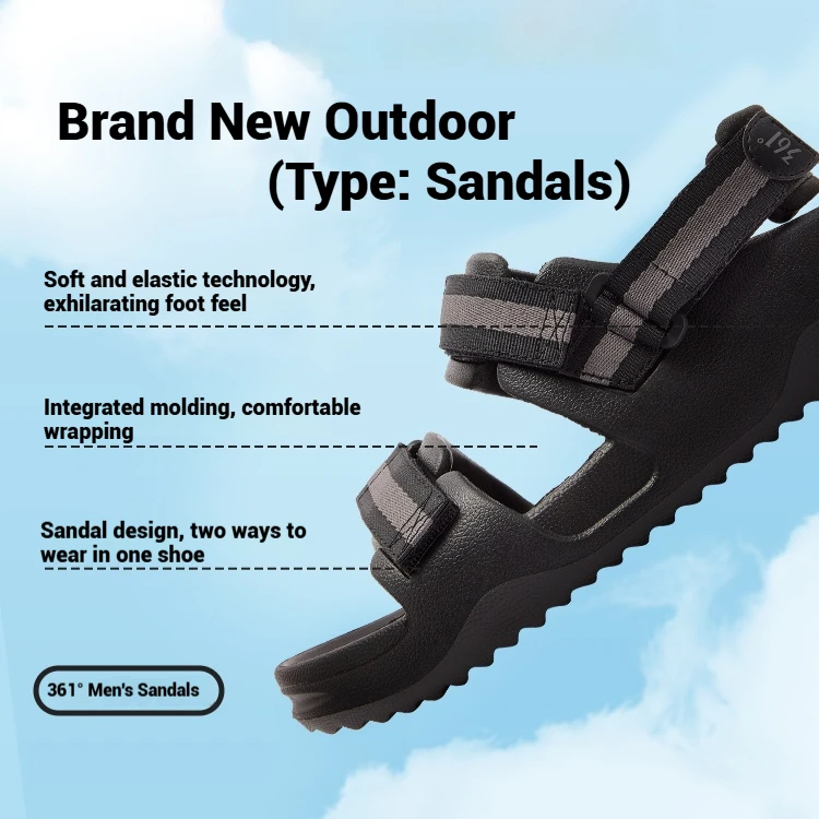 361 Degrees Men's Sandals 2025 Sports Waterproof Anti-Slip Lightweight Quick-Dry Outdoor Casual Slide Beach Shoes Male 672526711