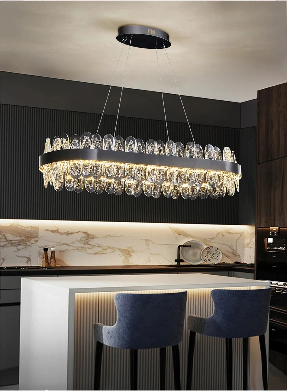 Led Crystal Chandelier For Dining Room Modern Home Decor Lamp Rectangle Black Indoor Lighting Luxury New Creative Kitchen Lustre