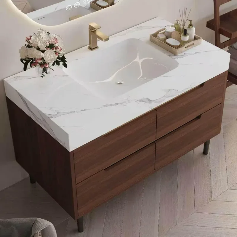36 Freestanding Bathroom Vanity with Sintered Stone Top Walnut