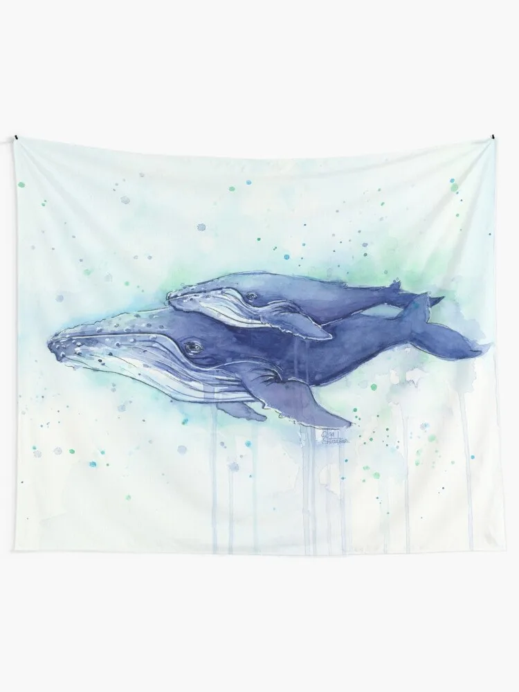 Humpback Whale Mom and Baby Painting Tapestry Bedrooms Decor Cute Tapestry