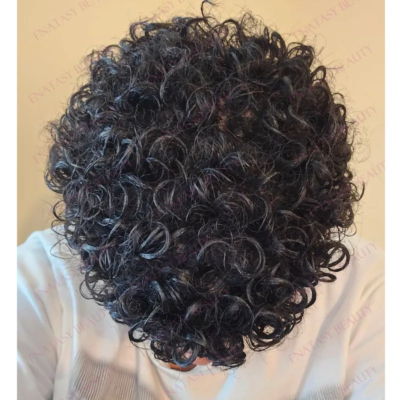 0.1mm Full Skin Base Men Human Hair 18mm Curly Toupee System Super Durable 6inch Long 130density Black Brown Male Hair Wigs