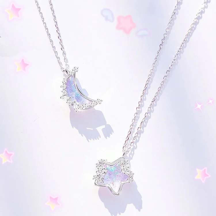 2023 Cute Trendy Star Moon Sugar Necklace New Moon Cloud Collarbone Chain Will Change Color Sugar Birthday Women's Gifts Jewelry