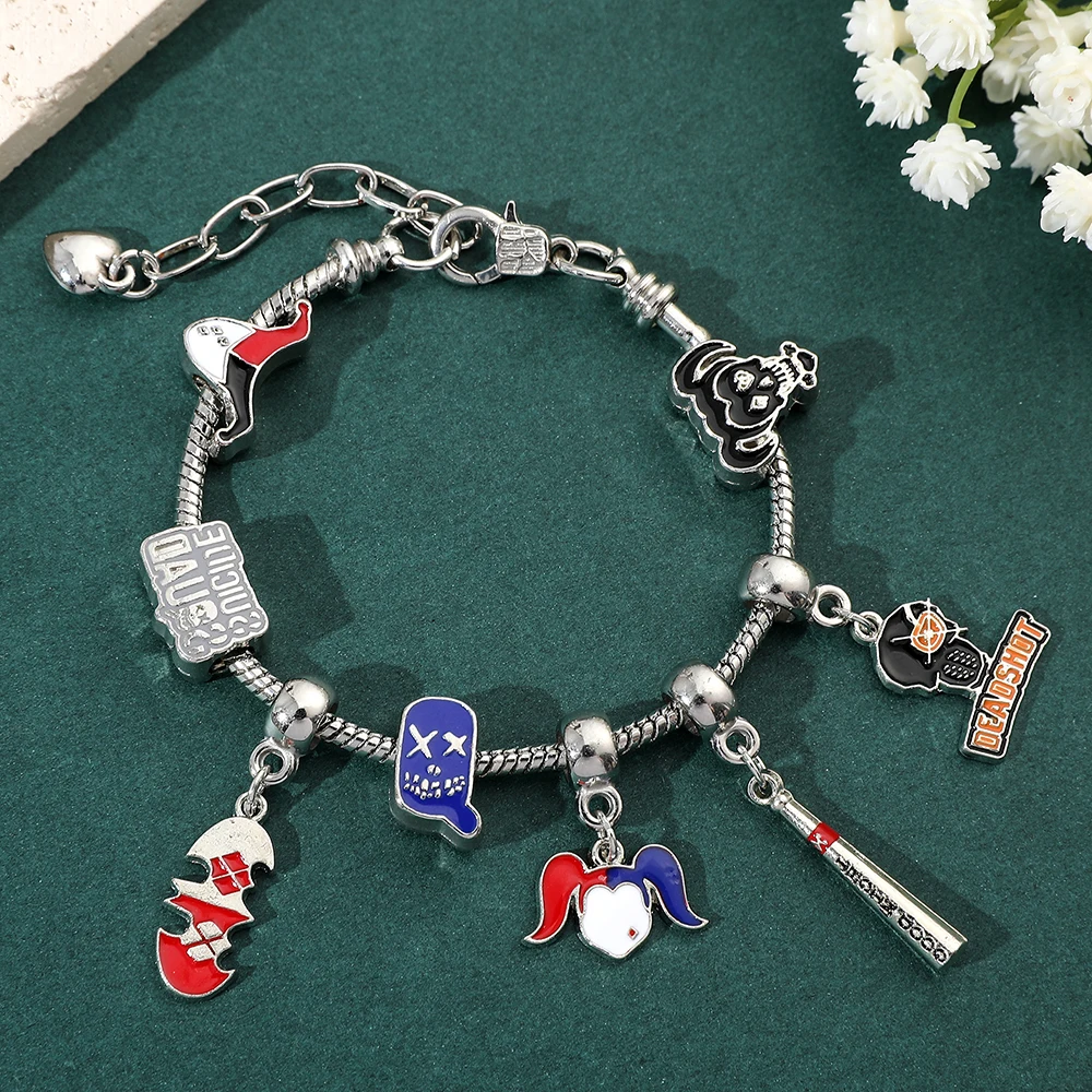 Comics Suicide Squad Charms Bracelets DC The Clown\'s Girl Harley Quinn Pendant Bangle for Women Personality Jewelry Accessories