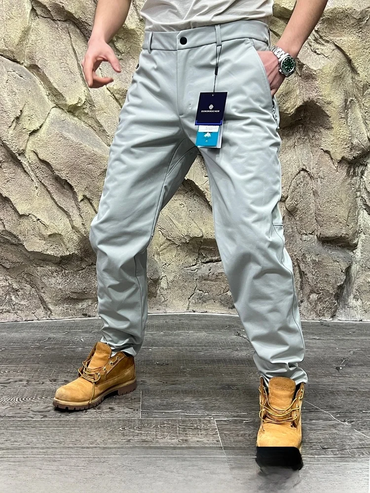 

Мужские мягкие длинные брюки на подкладке Fce, ветрозащитные прямые брюки, нейлоновая смесь спандекса, молодежная мода