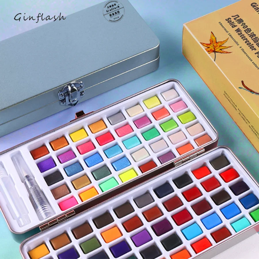 90colors Solid Nail Gel Watercolor Paints Set With Water Color Portable Brush Pen Professional Painting Art Supplies