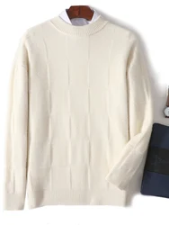 Suéter de cachemira con cuello simulado para hombre, jersey de manga larga, ropa informal inteligente, prendas de punto de lana merina, primavera y otoño, 100%