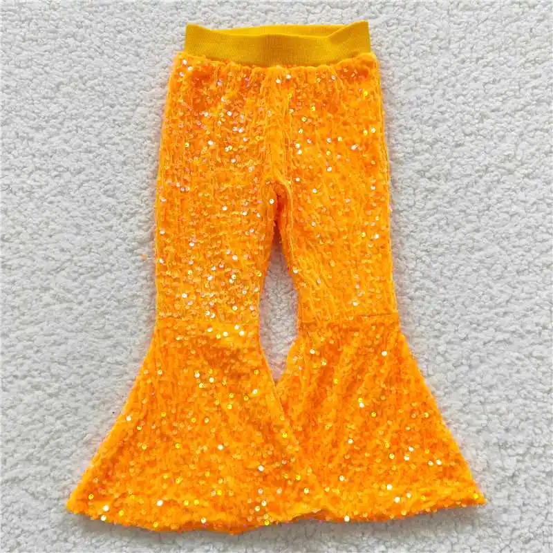 New Fashion Winter Christmas Baby Toddler Girls Bright Orange Sequined Trousers Wholesale Boutique Children Long Pants RTS