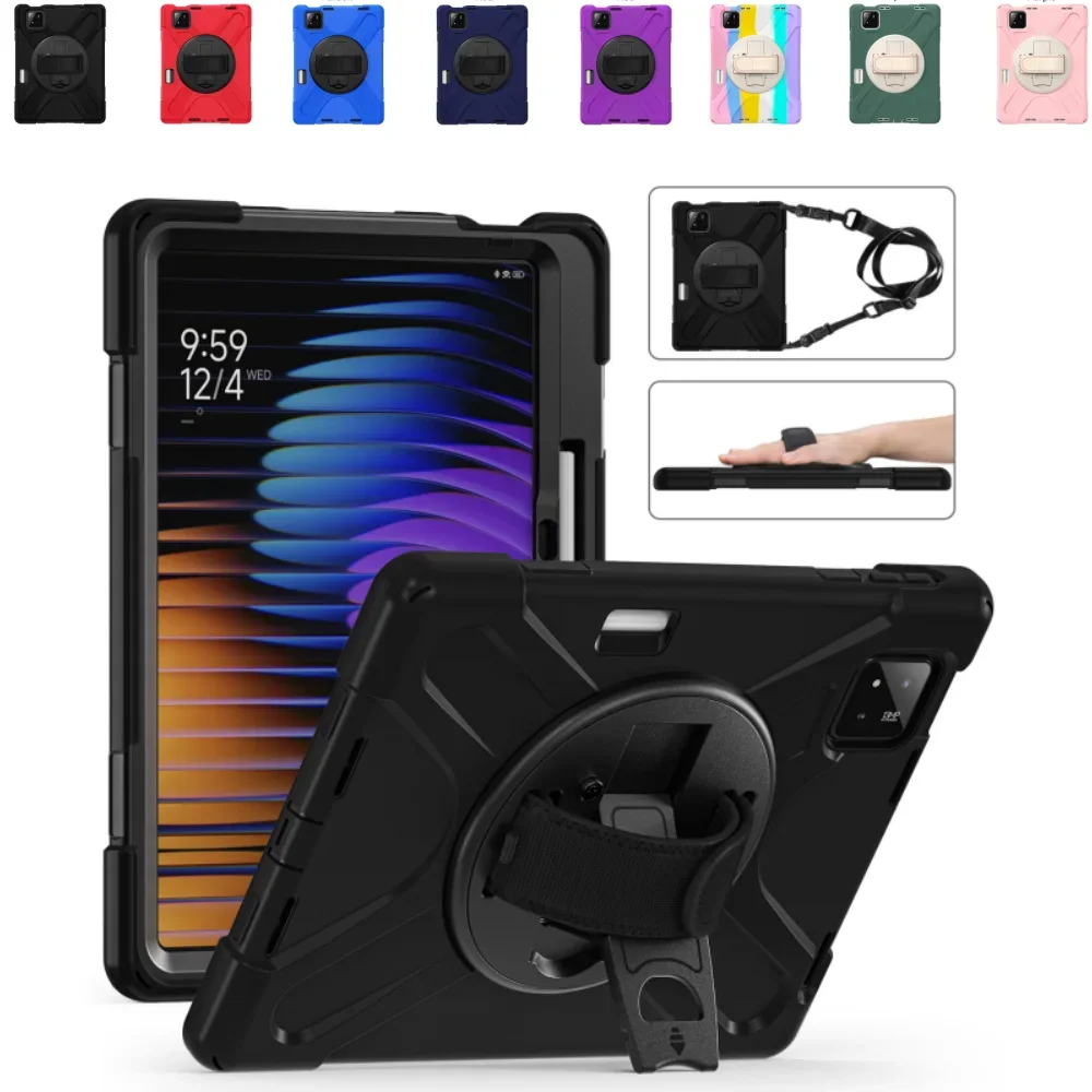 Heavy Duty Protective Case for Xiaomi Pad 7 11.2 inch 2024 PC + Silicone Tablet Cover for Xiaomi Pad 7 Pro with Shoulder Strap