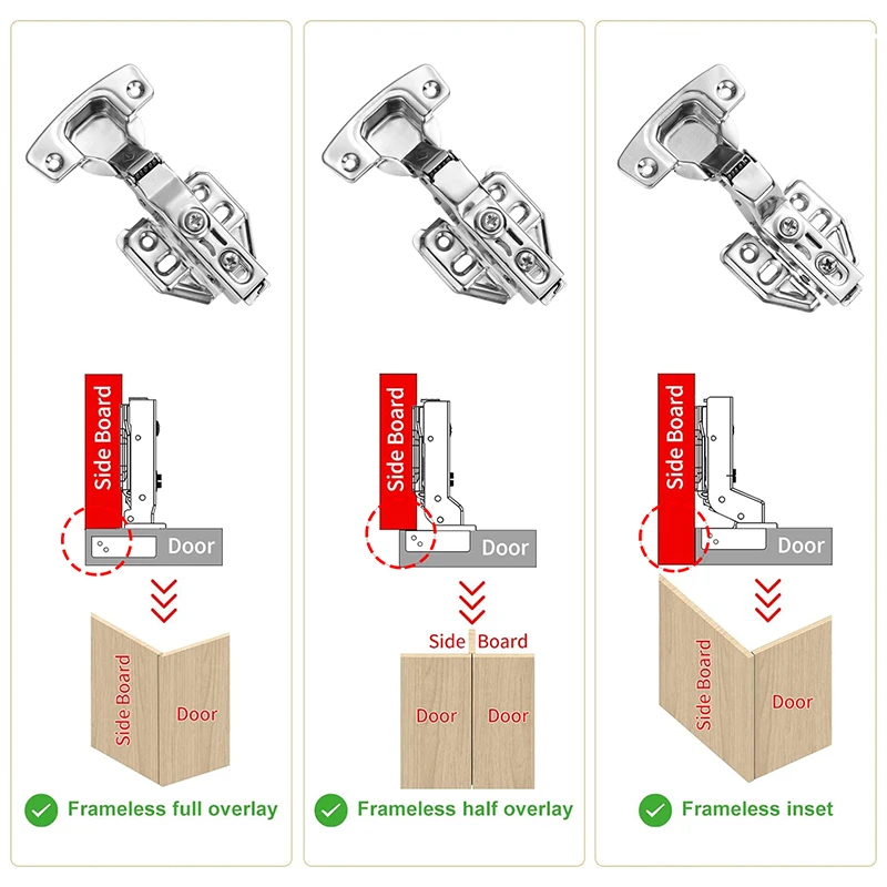 2-4 PCS 35mm Cup Cabinet Hinges for Frameless Doors, Soft Close European Full/Half Overlay & Inset, Kitchen Wardrobe Door Hardwa