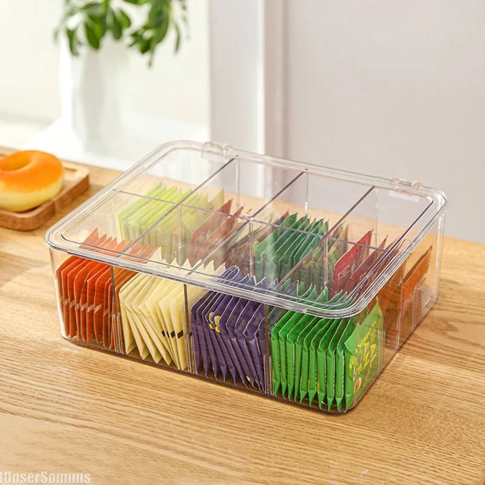 Clear Tea Bag Organizer Dresser Organizers for Drawer Divided Clear Tea Box Household Coffee Storage Box Container Tea Caddies