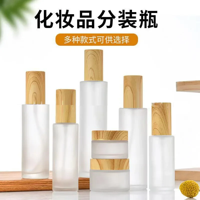 20/30/50/80/100/120ml Wood Frosted Glass Spray Bottle Lotion Pump Liquid Sprayer Fine Mist Refillable Bottles Wooden Cap Perfume